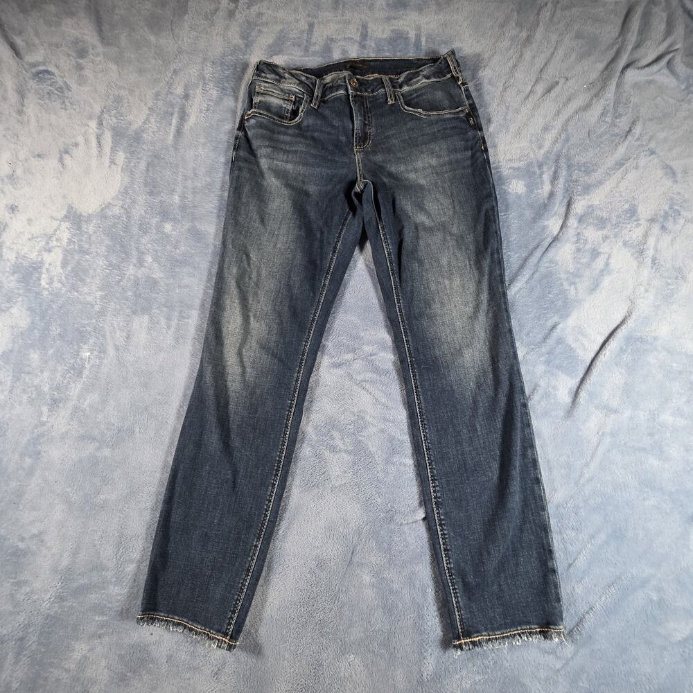 Silver Jeans Co Boyfriend Jeans Women’s 32x29 Dark Wash Distressed Raw Hem